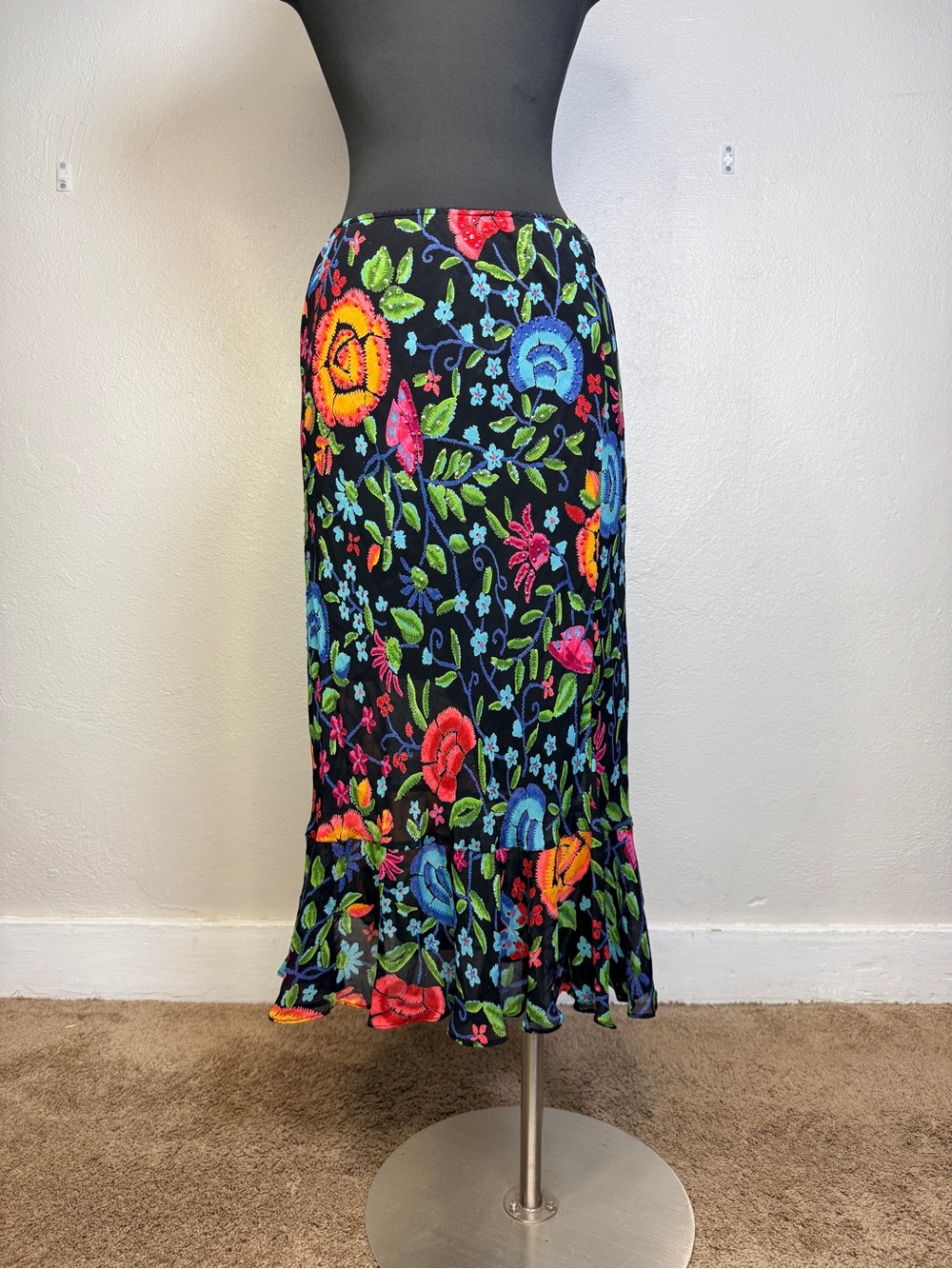 Vintage 90s 2000s Nostalgia Floral Beaded Sequin Midi Skirt
